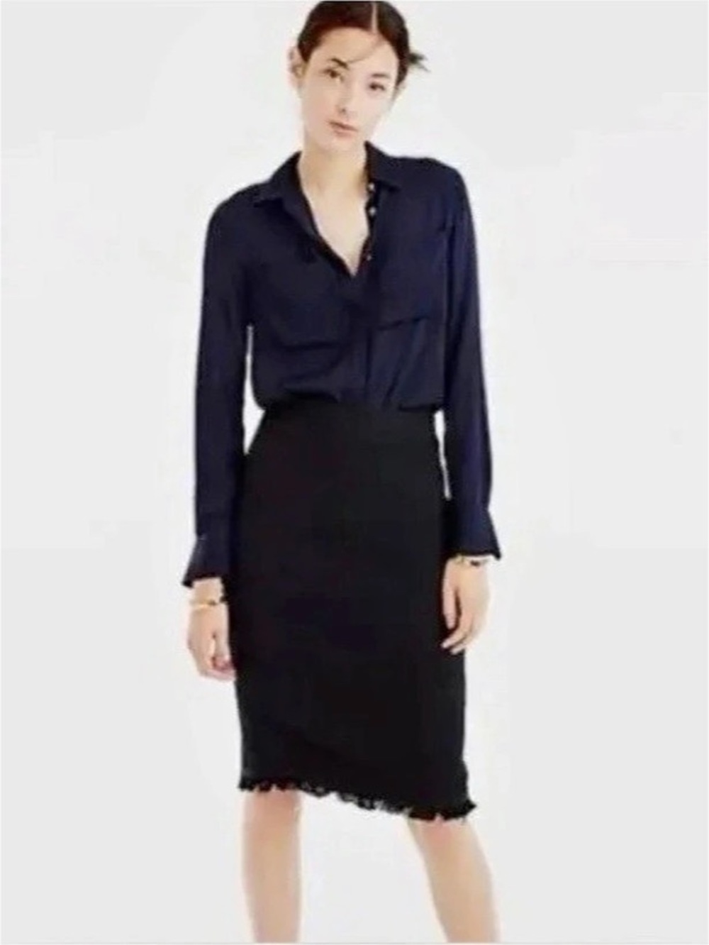 J.Crew Black Tweed Pencil Skirt w Fringe